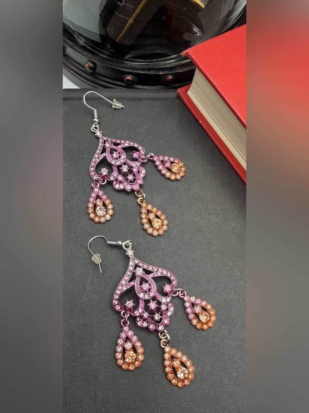 Pink Ombré Crystal Chandelier Statement Earrings